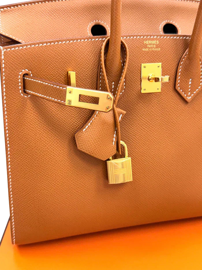 👜Birkin Sellier 25 Gold Epsom Leather Rolled Handles Gold Hardware Handbag