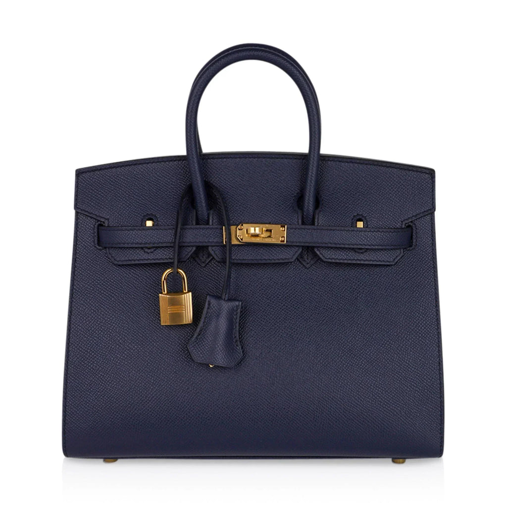 👜Birkin 25 Sellier Bag Bleu Indigo Gold Hardware Epsom Leather New w/Box
