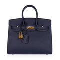 👜Birkin 25 Sellier Bag Bleu Indigo Gold Hardware Epsom Leather New w/Box