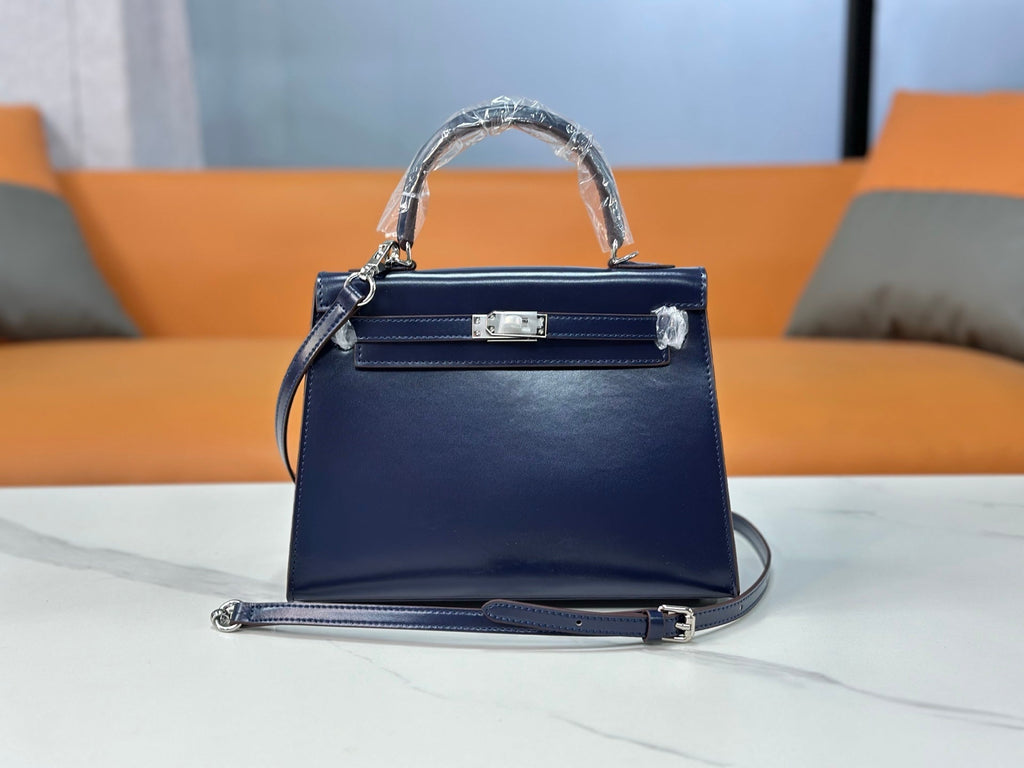 Kelly Sellier 19cm & 22cm & 25cm Bleu Nuit Box Calf Leather Gold Hardware & Palladium Hardware Women Handbag
