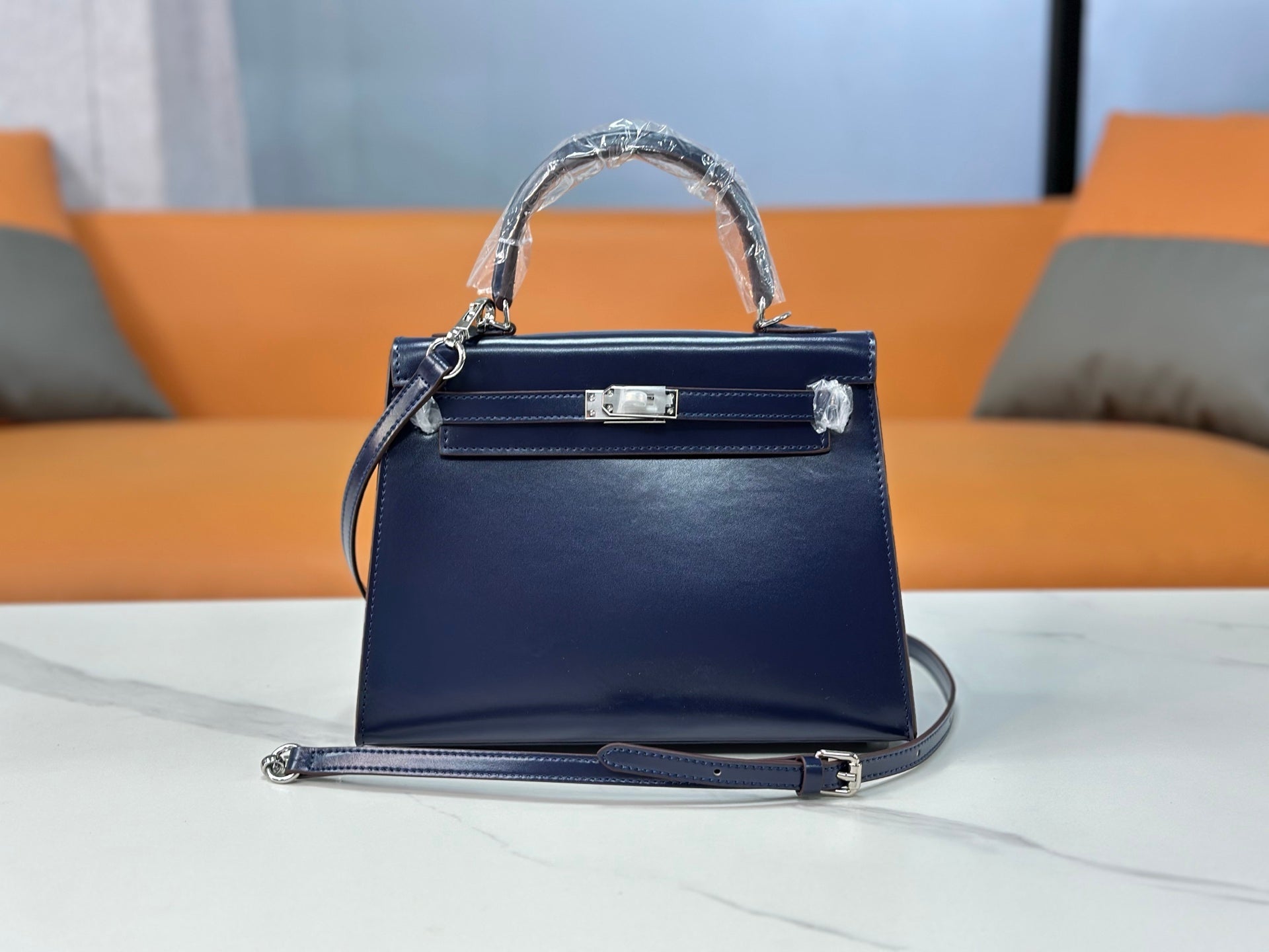 Kelly Sellier 19cm & 22cm & 25cm Bleu Nuit Box Calf Leather Gold Hardware & Palladium Hardware Women Handbag