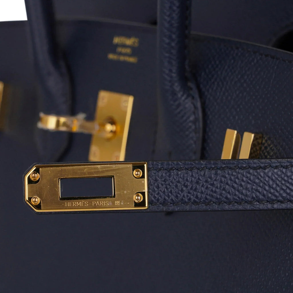 👜Birkin 25 Sellier Bag Bleu Indigo Gold Hardware Epsom Leather New w/Box