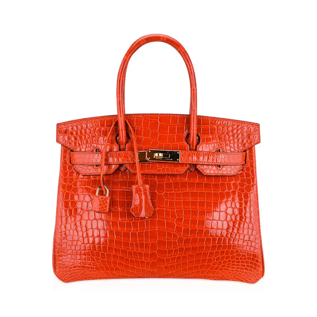 👜Birkin 30 Bag Orange Poppy Porosus Crocodile with Gold Hardware