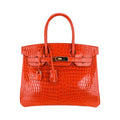 👜Birkin 30 Bag Orange Poppy Porosus Crocodile with Gold Hardware