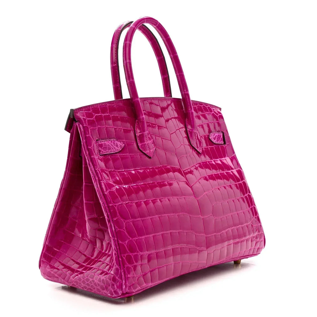 👜Birkin 30 Rose Pourpre Shiny Niloticus Crocodile Gold Hardware