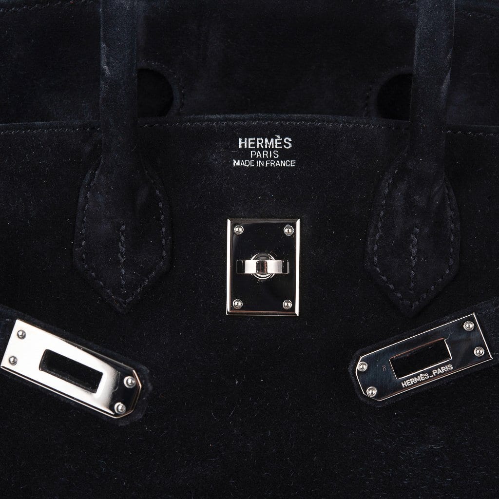 👜Birkin 25 Bag Black Doblis Suede with Palladium Hardware
