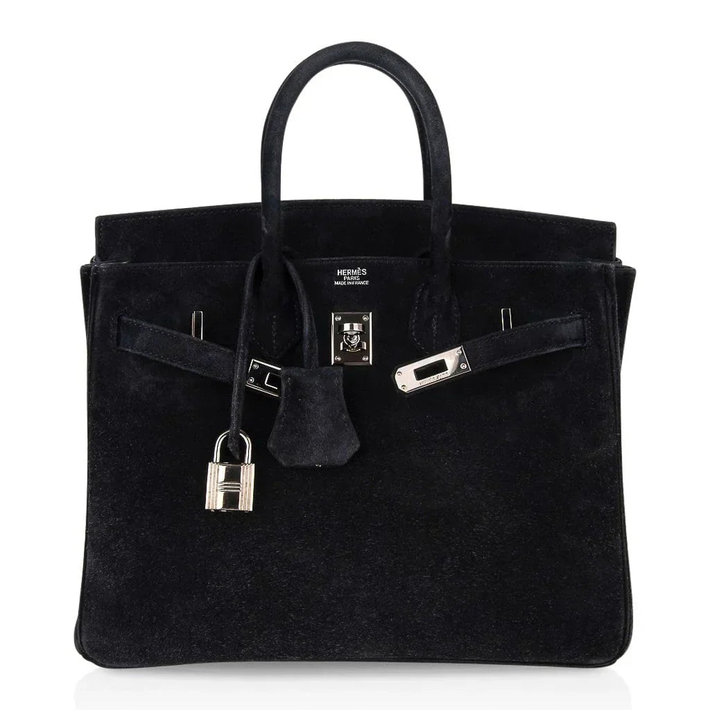 👜Birkin 25 Bag Black Doblis Suede with Palladium Hardware