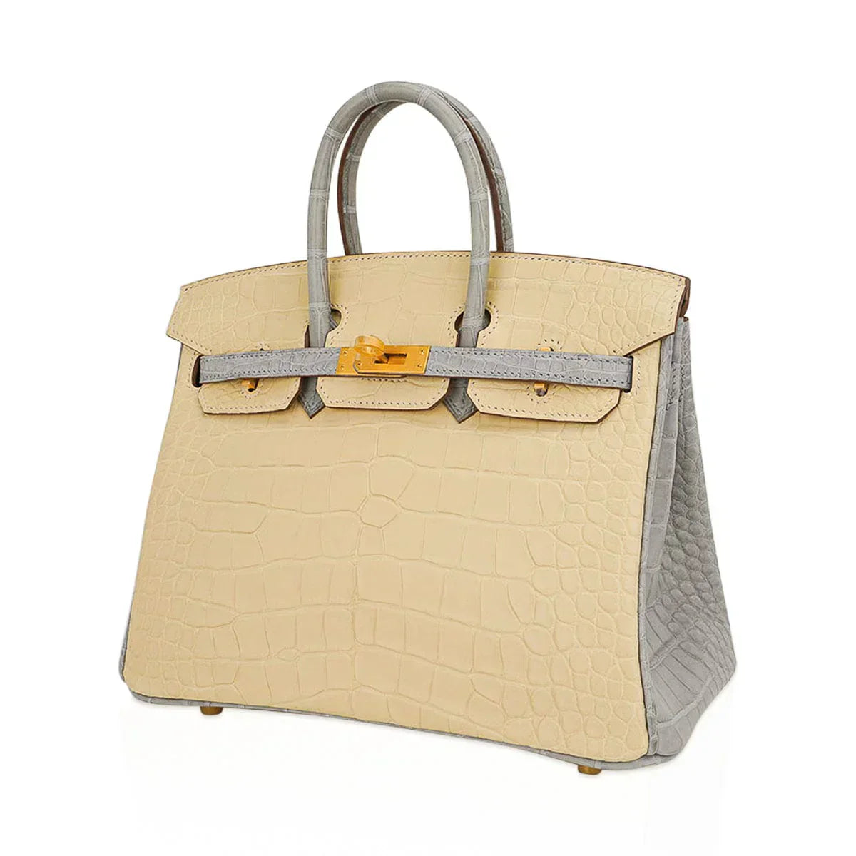 👜Special Order HSS Birkin 25 Bag in Matte Alligator Vanille and Gris Pearl Alligator with Brushed Gold Hardware