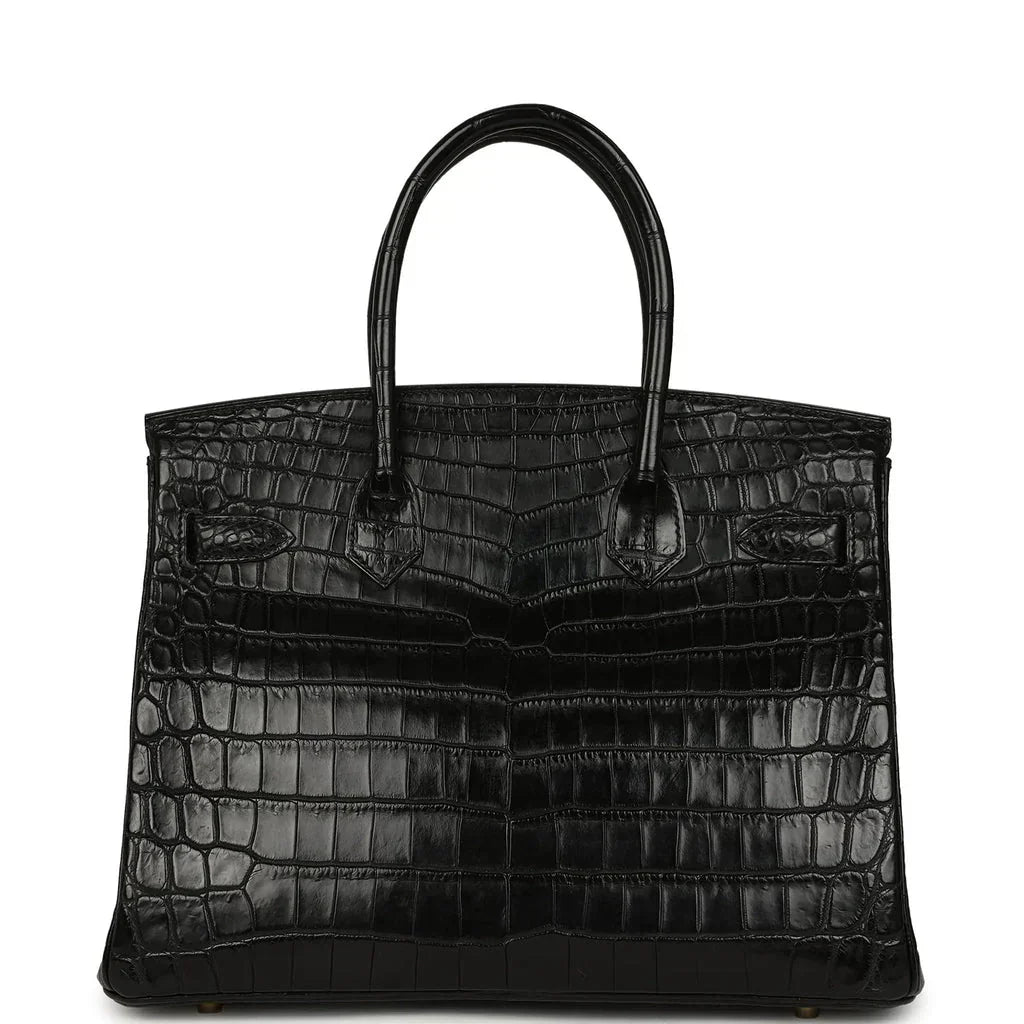 👜Birkin Black Matte Niloticus Crocodile Gold Hardware