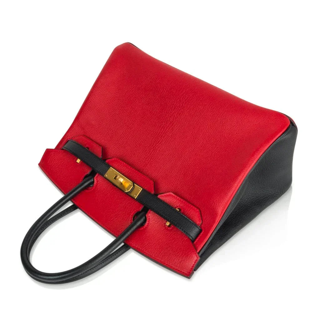 👜Birkin HSS 30 Bag Rouge Casaque and Black Chevre Brushed Gold Hardware