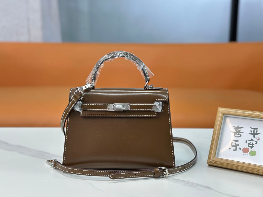 Kelly Sellier 19cm & 22cm & 25cm Ebene Box Calf Leather Gold Hardware & Palladium Hardware Women Handbag
