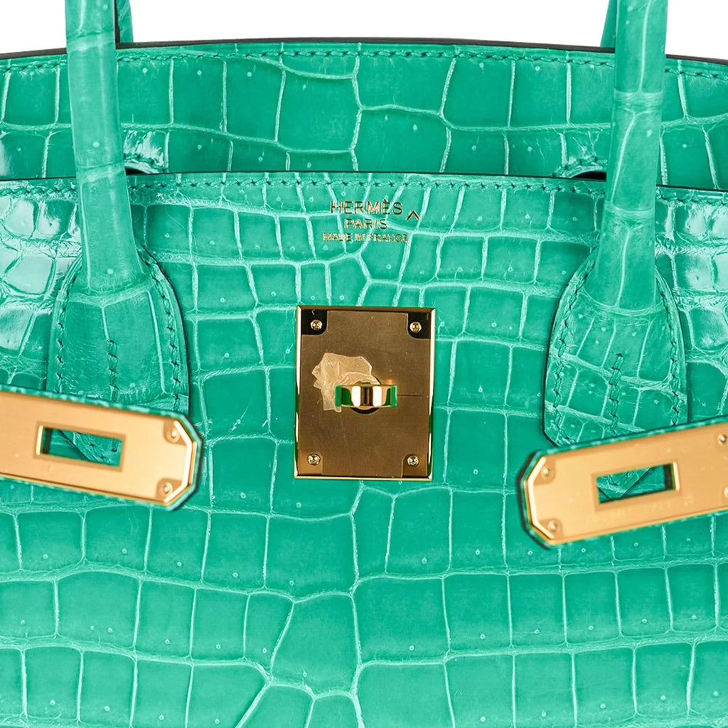 👜Birkin 30 Bag Jade Porosus Crocodile Gold Hardware