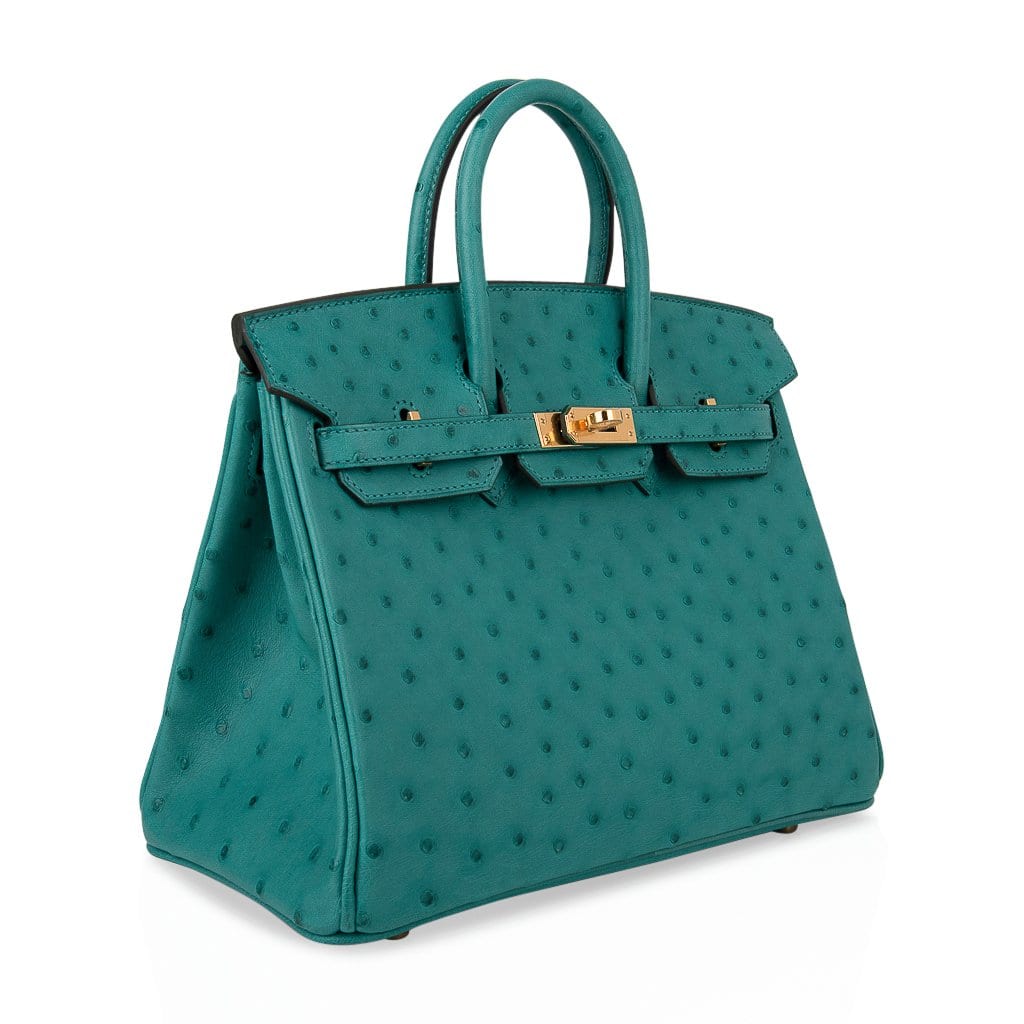 👜Birkin 25 Bag Vert Verone Ostrich Gold Hardware