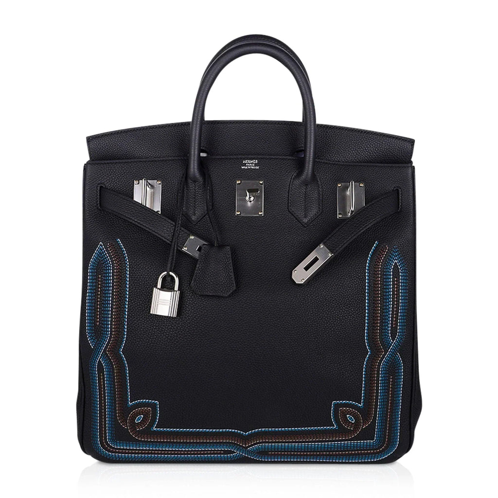 👜Limited Edition HAC Western Birkin 40 Bag Runway Embroidered Black Togo Leather with Palladium Hardware