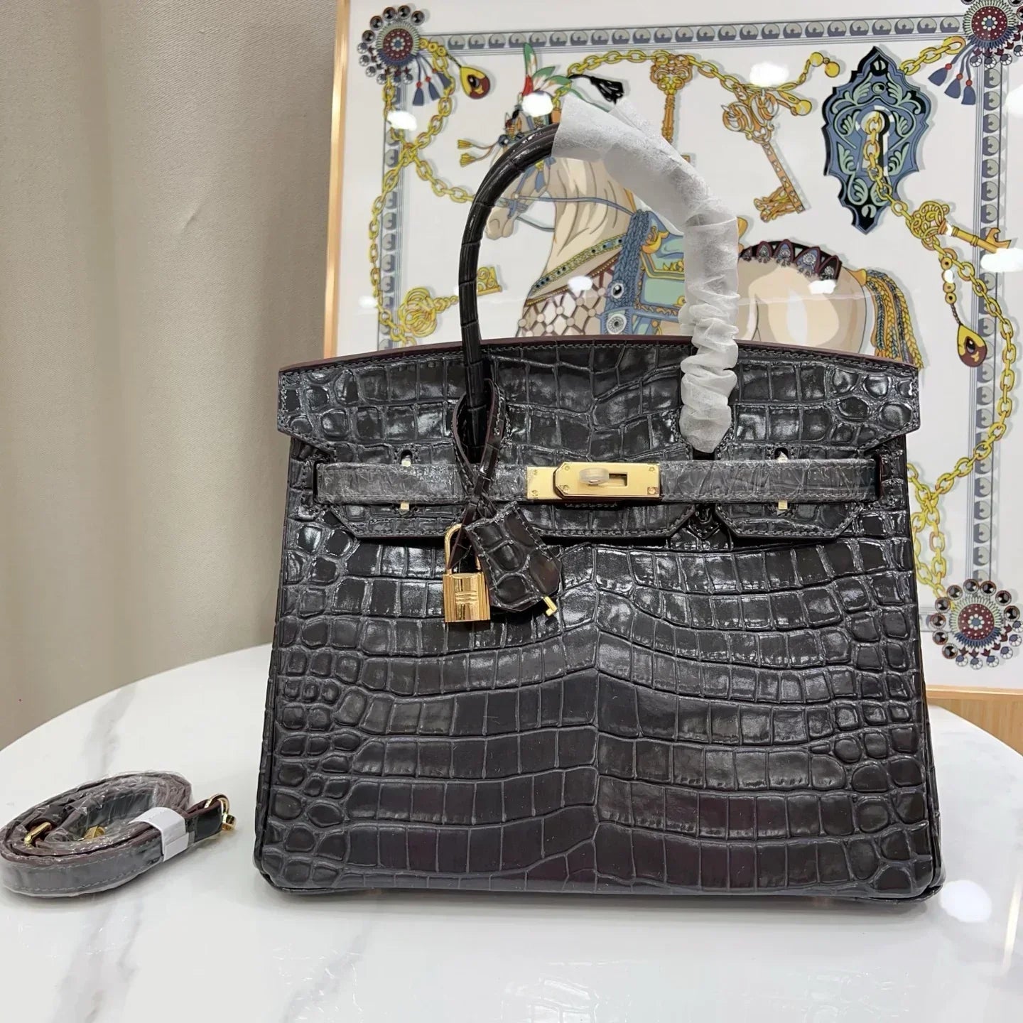 👜Birkin Black Matte Niloticus Crocodile Gold Hardware