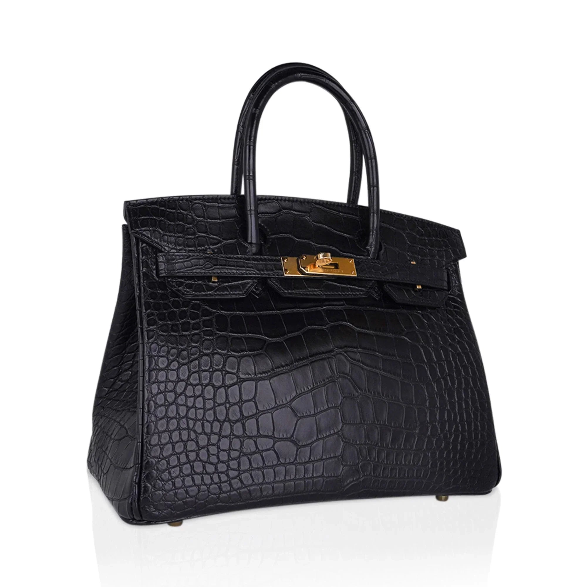 👜Birkin 30 Matte Alligator Black Bag Gold Hardware