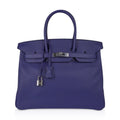👜Limited Edition Birkin 35 Bag Blue Sapphire Taurillon Novillo Leather & Toile Sea Surf & Fun
