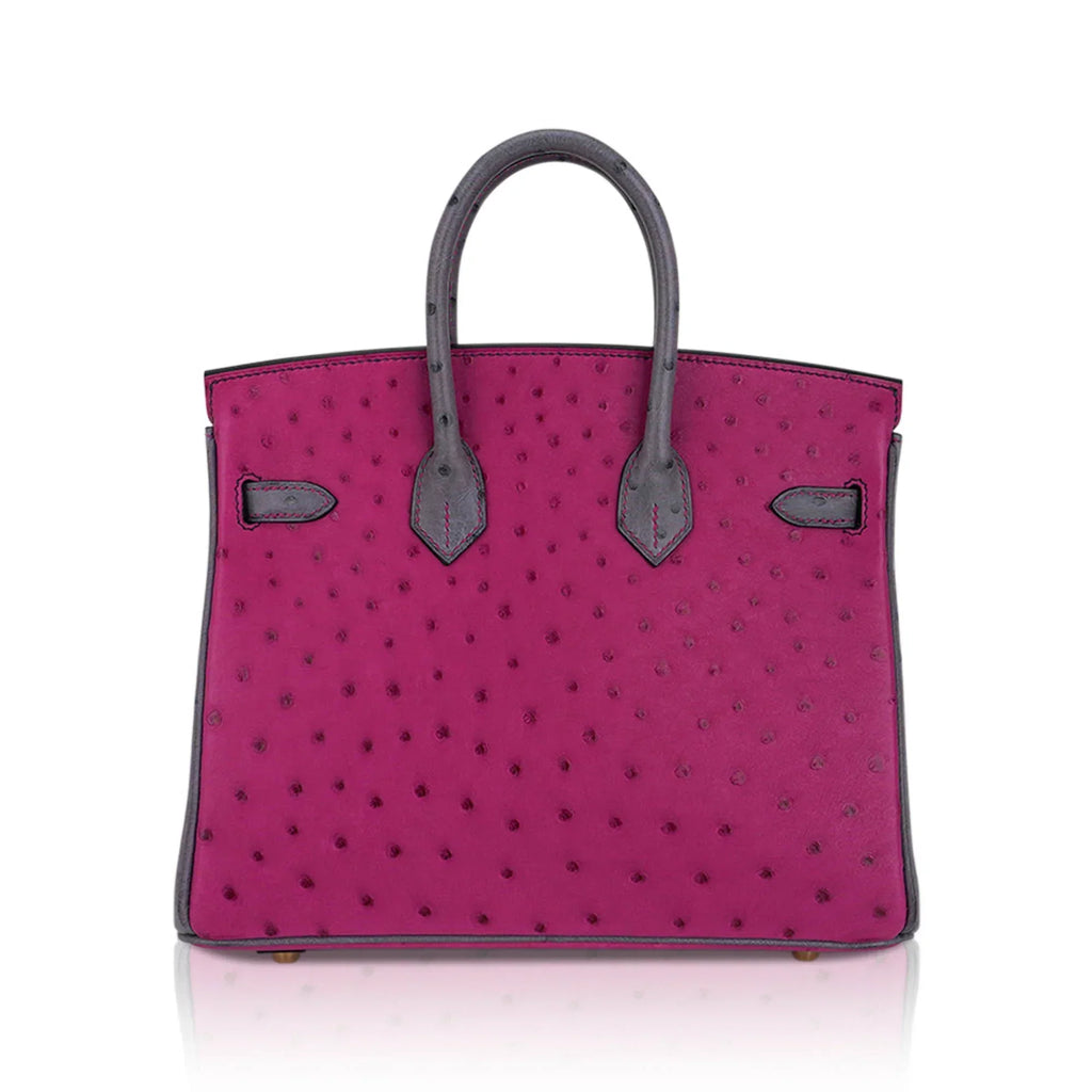👜Birkin HSS 25 Bag Rose Pourpre and Gris Agate Ostrich with Gold Hardware