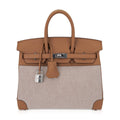 👜Limited Edition Birkin 25 Bag in Biscuit Swift Leather & Ecru Toile H with Palladium Hardware