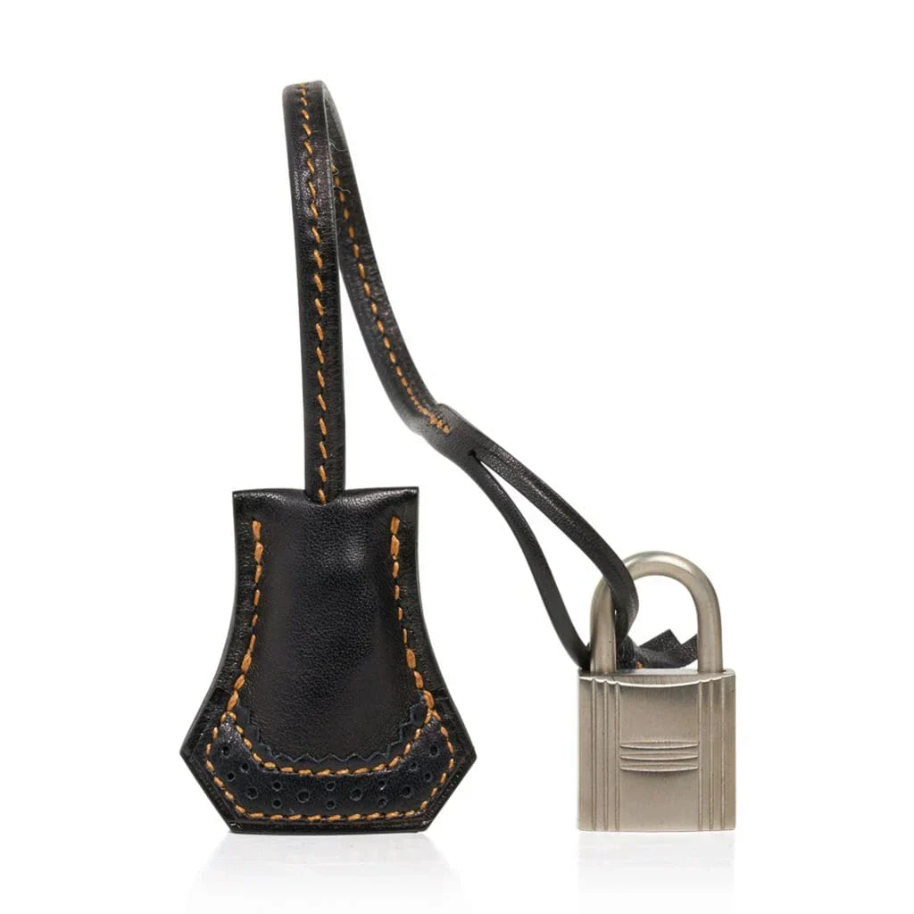👜Birkin 35 Ghillies Denim Fonce Toile / Black Evercalf Bag Limited Edition