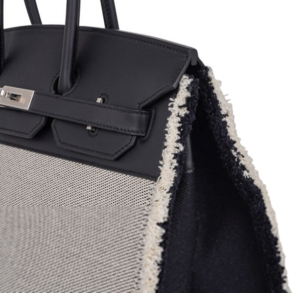 👜Birkin Fray Fray 35 Bag Black Swift Leather / Toile Limited Edition