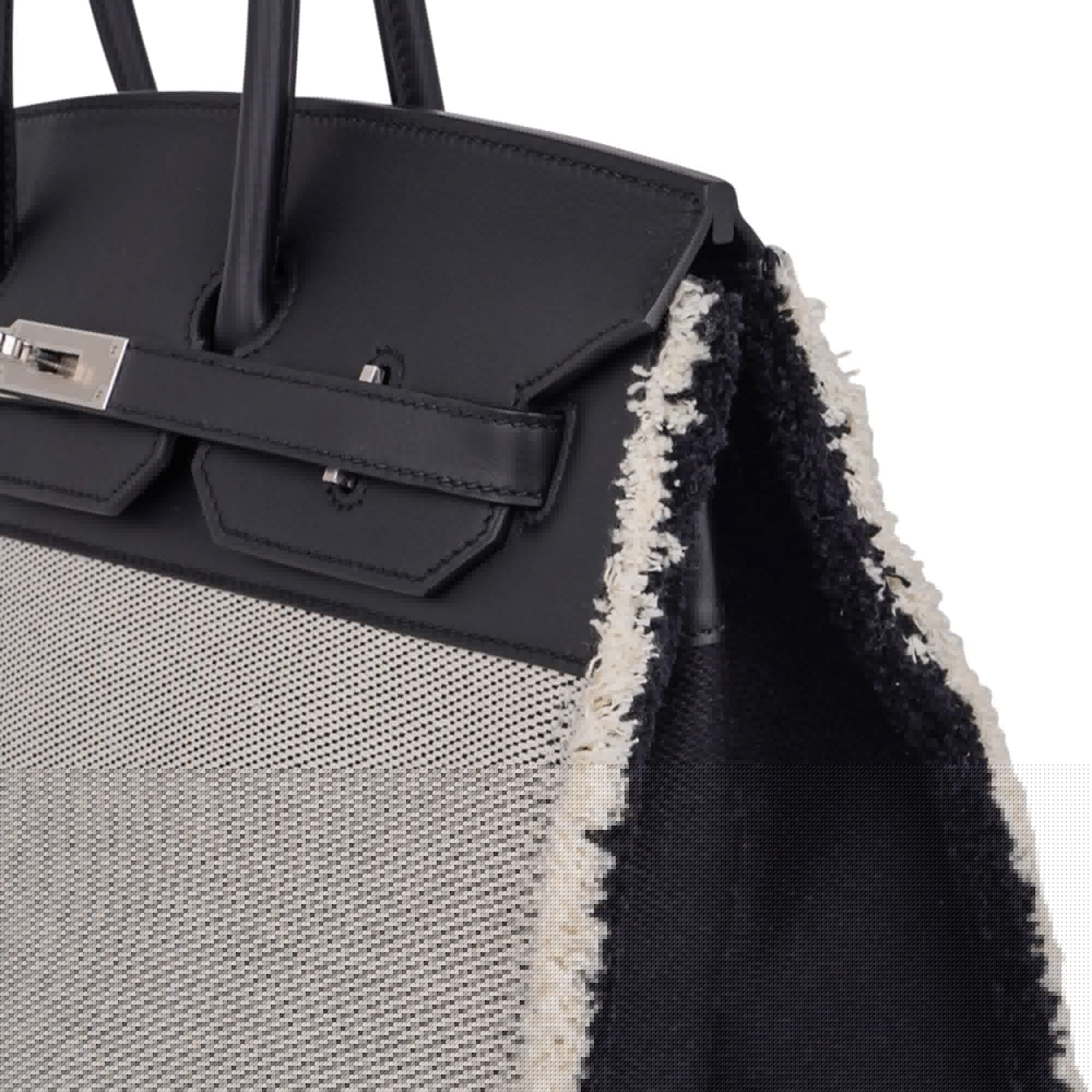 👜Birkin Fray Fray 35 Bag Black Swift Leather / Toile Limited Edition