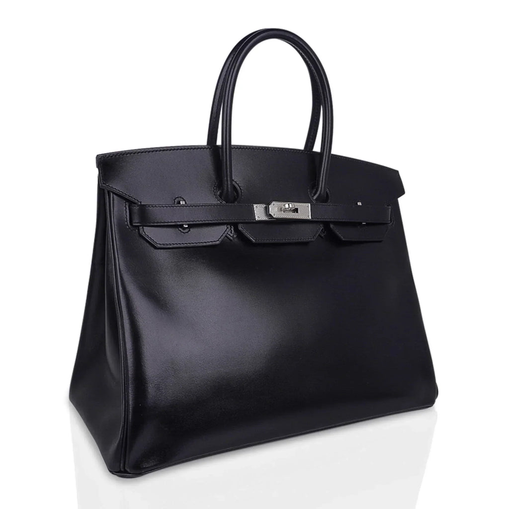 👜Birkin 35 Bag Black Box Palladium Guilloche Hardware