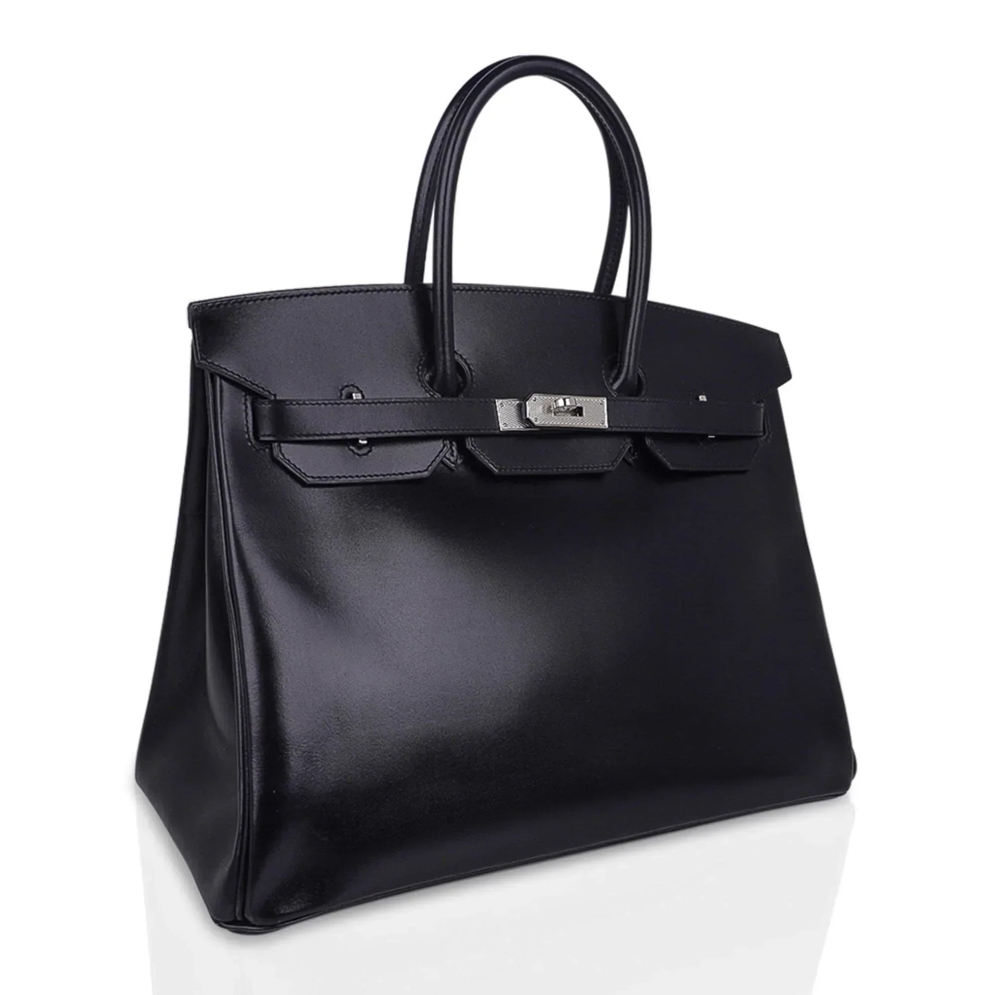 👜Birkin 35 Bag Black Box Palladium Guilloche Hardware