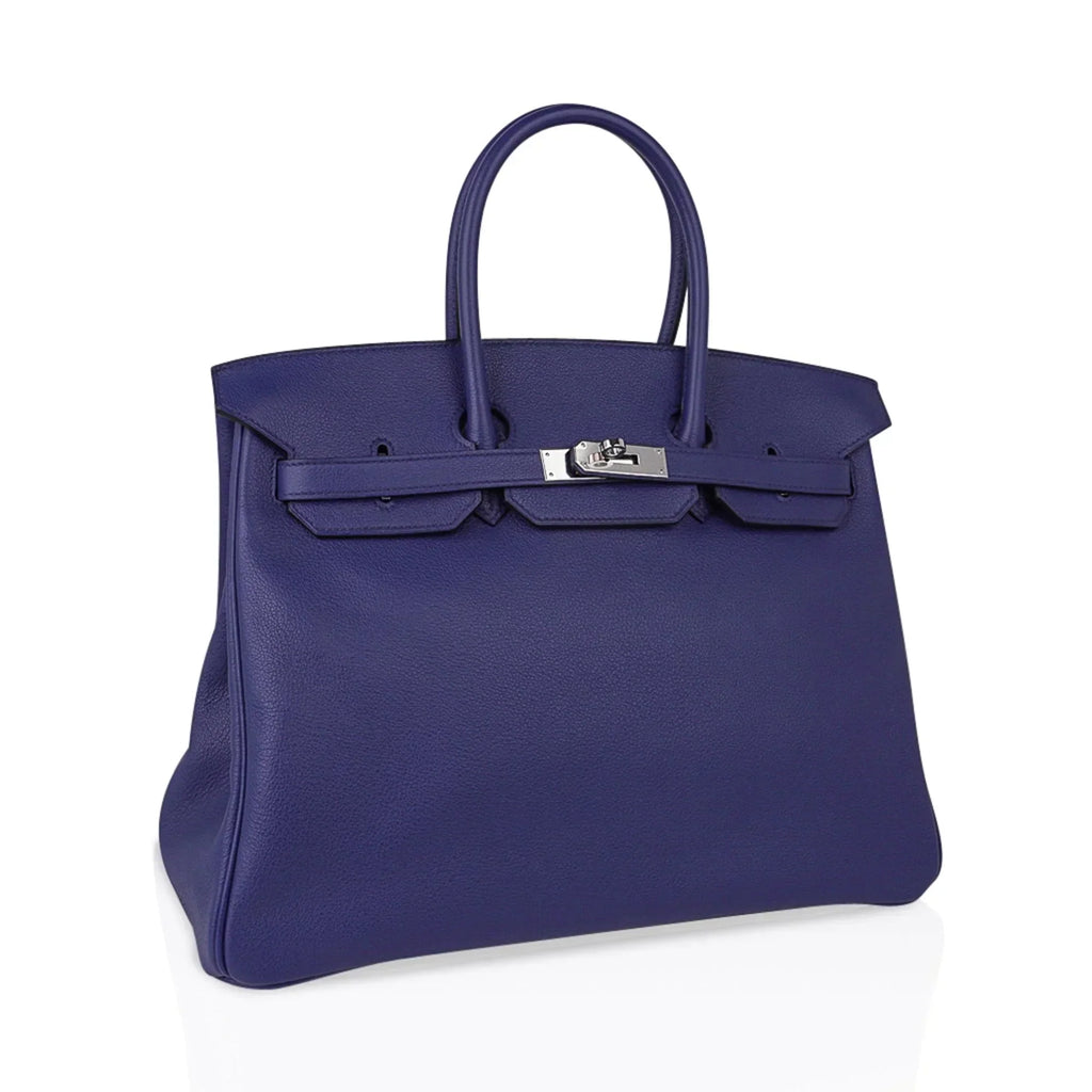 👜Limited Edition Birkin 35 Bag Blue Sapphire Taurillon Novillo Leather & Toile Sea Surf & Fun