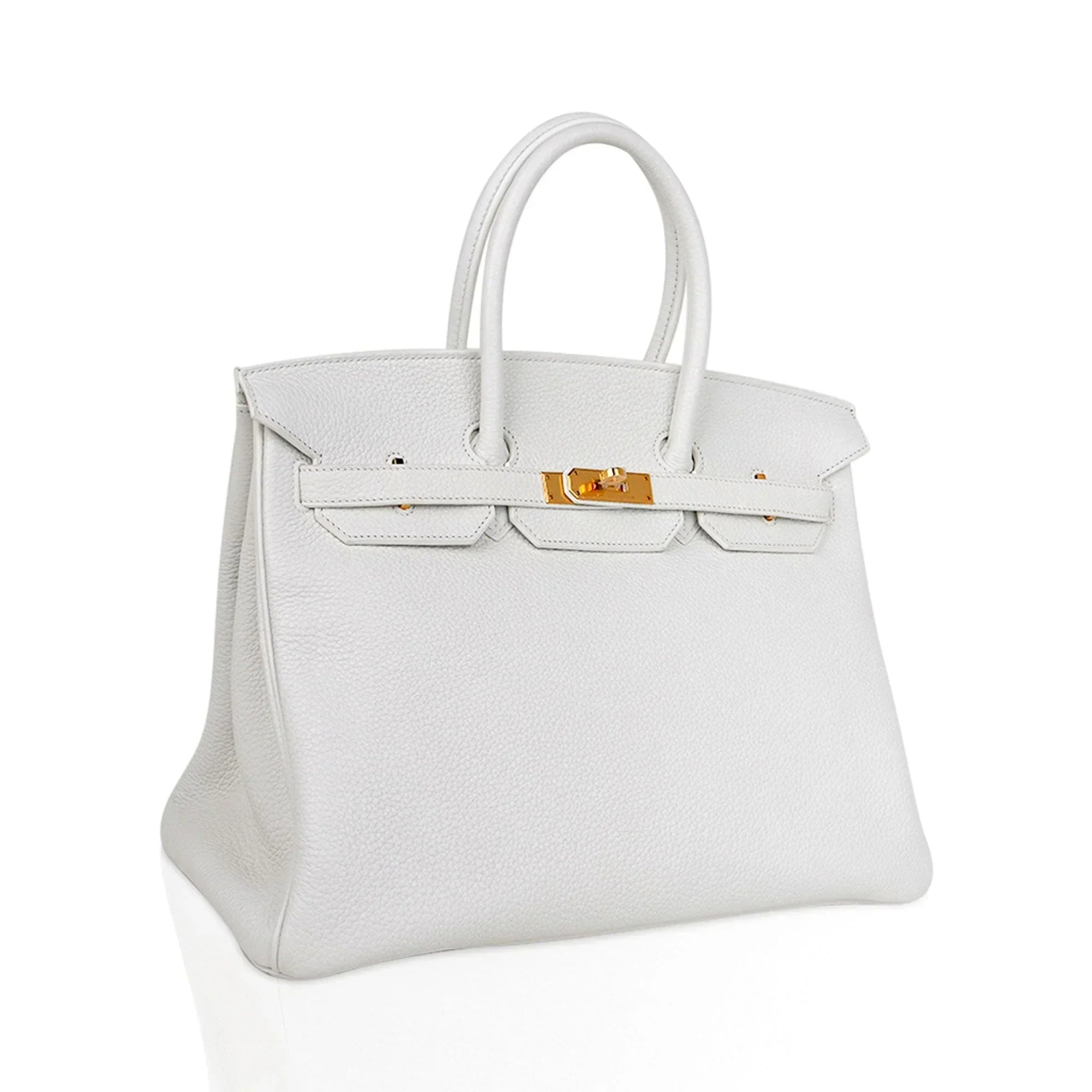 👜Birkin 35 Bag White Gold Hardware Clemence Leather New