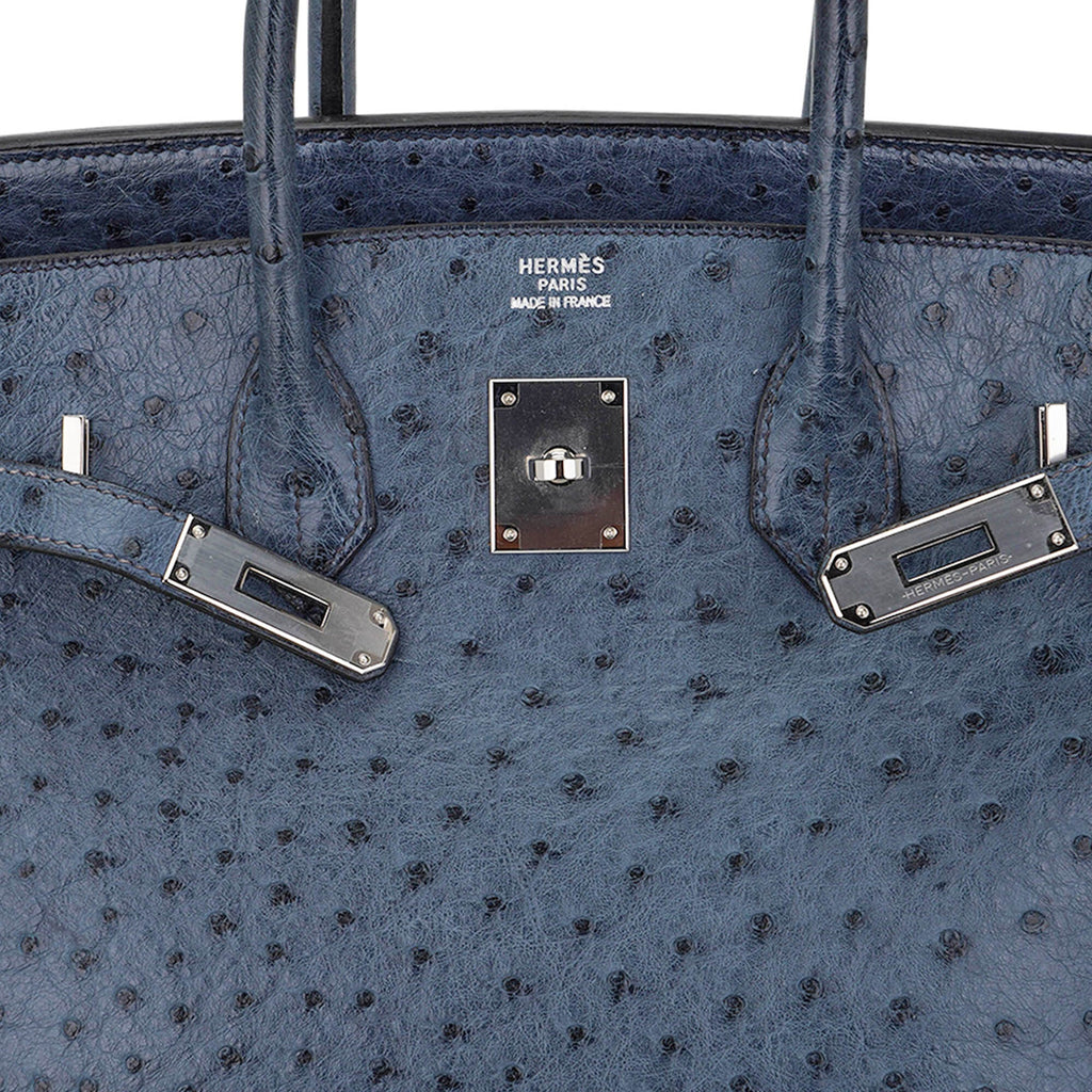 👜Birkin Vintage 35 Bag Blue Roi Ostrich Palladium Hardware