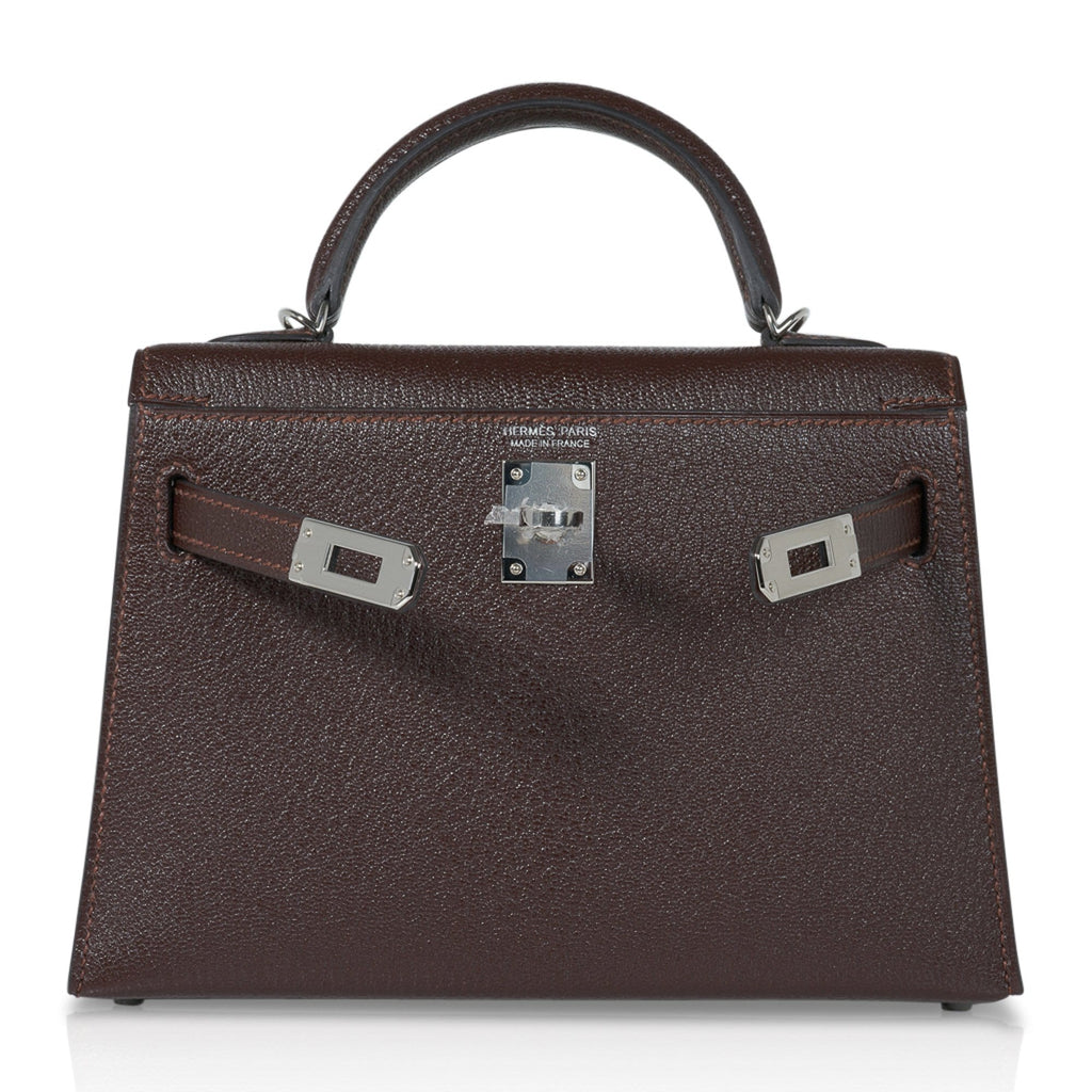 👜Kelly 20 Bi-Color Mini Sellier Bag Havane / Etrusque Chevre Palladium