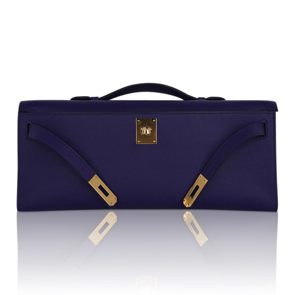 👜Kelly Cut Bag Blue Encre Swift with Gold Hardware