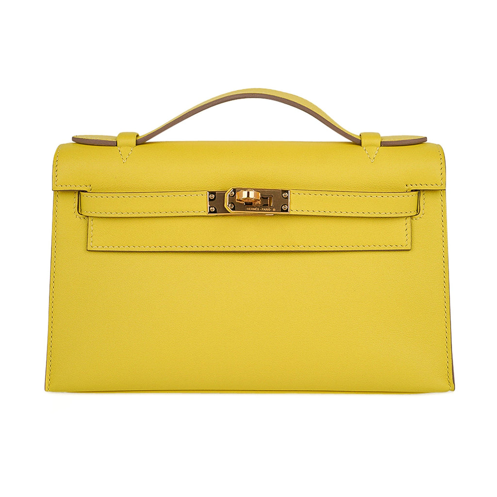👜Kelly Pochette Bag Lime Clutch Gold Hardware Swift Leather