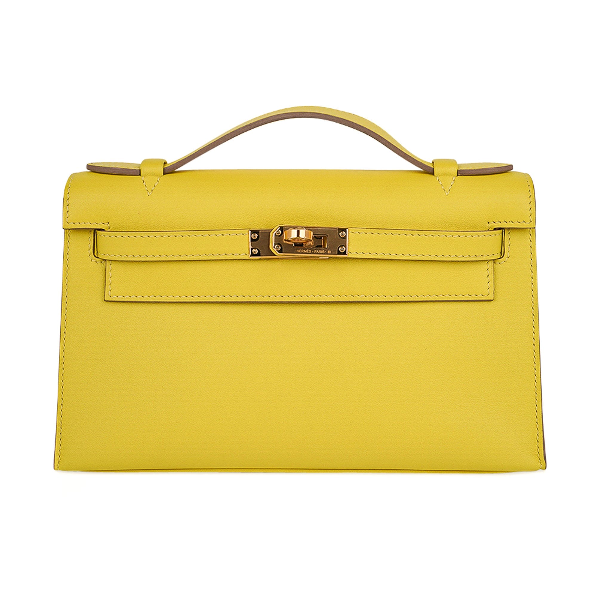 👜Kelly Pochette Bag Lime Clutch Gold Hardware Swift Leather