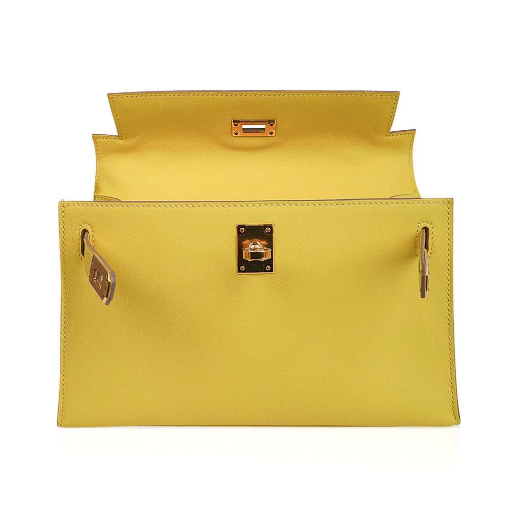 👜Kelly Pochette Bag Lime Clutch Gold Hardware Swift Leather
