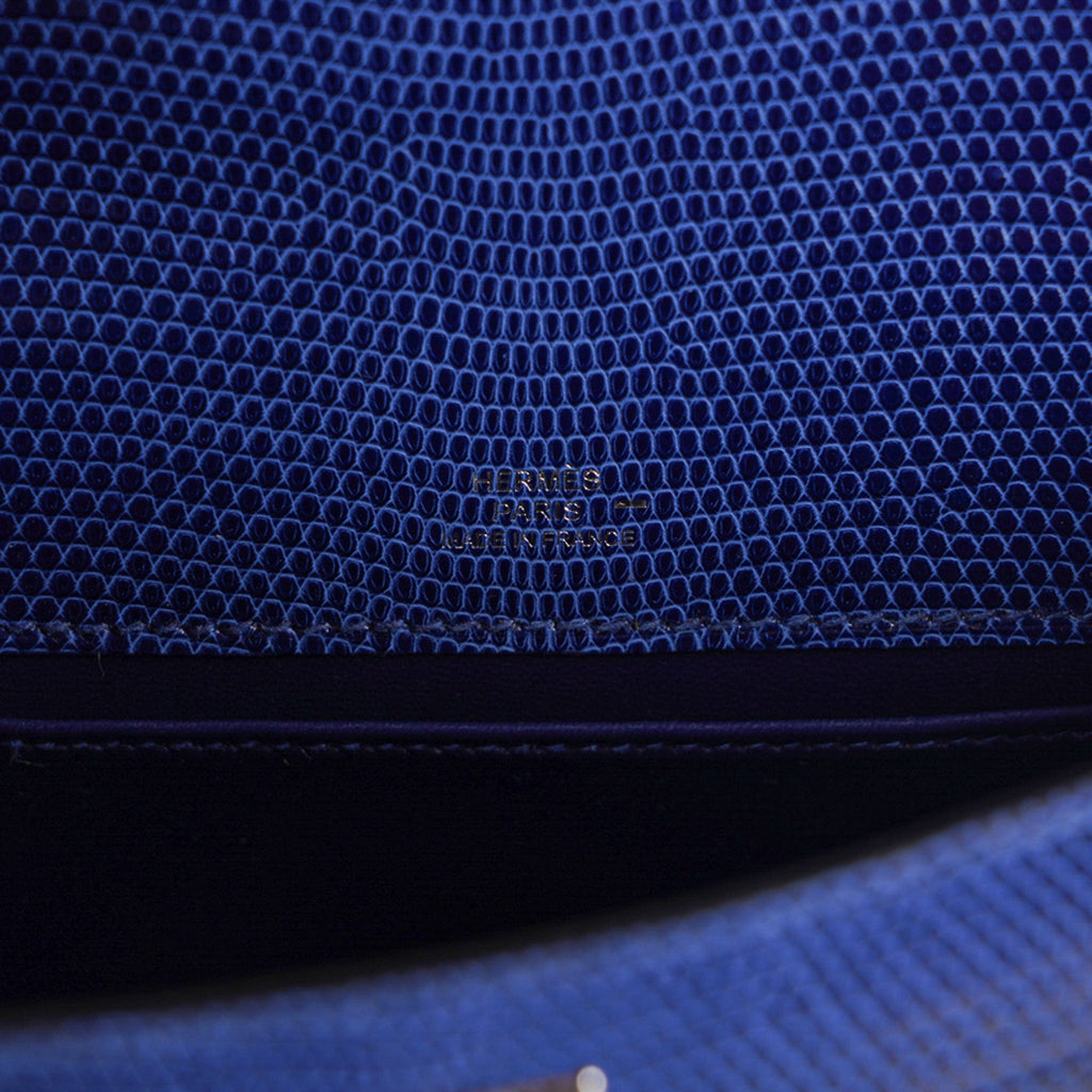 👜Kelly Pochette Bag Blue Sapphire Lizard Clutch Palladium Hardware