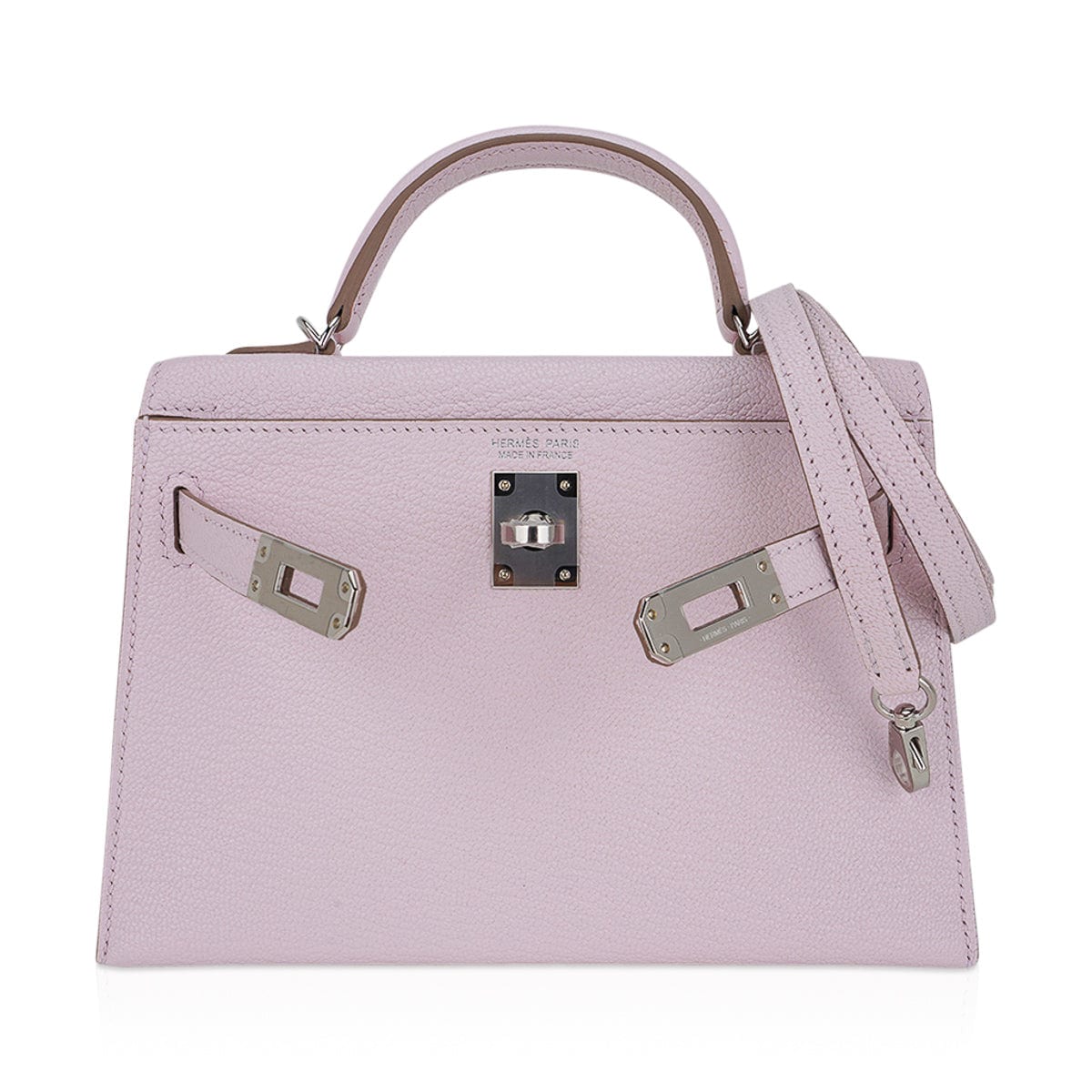 👜Mini Kelly 20 Bag Sellier Mauve Pale Chevre Leather with Palladium Hardware