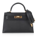 👜Kelly 20 Mini Kelly II Sellier Bag Black Chevre Gold Hardware Limited Edition