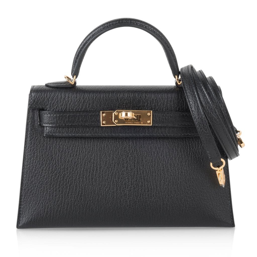 👜Kelly 20 Mini Kelly II Sellier Bag Black Chevre Gold Hardware Limited Edition
