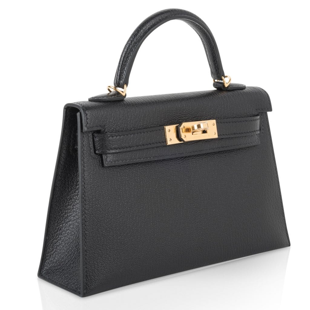 👜Kelly 20 Mini Kelly II Sellier Bag Black Chevre Gold Hardware Limited Edition