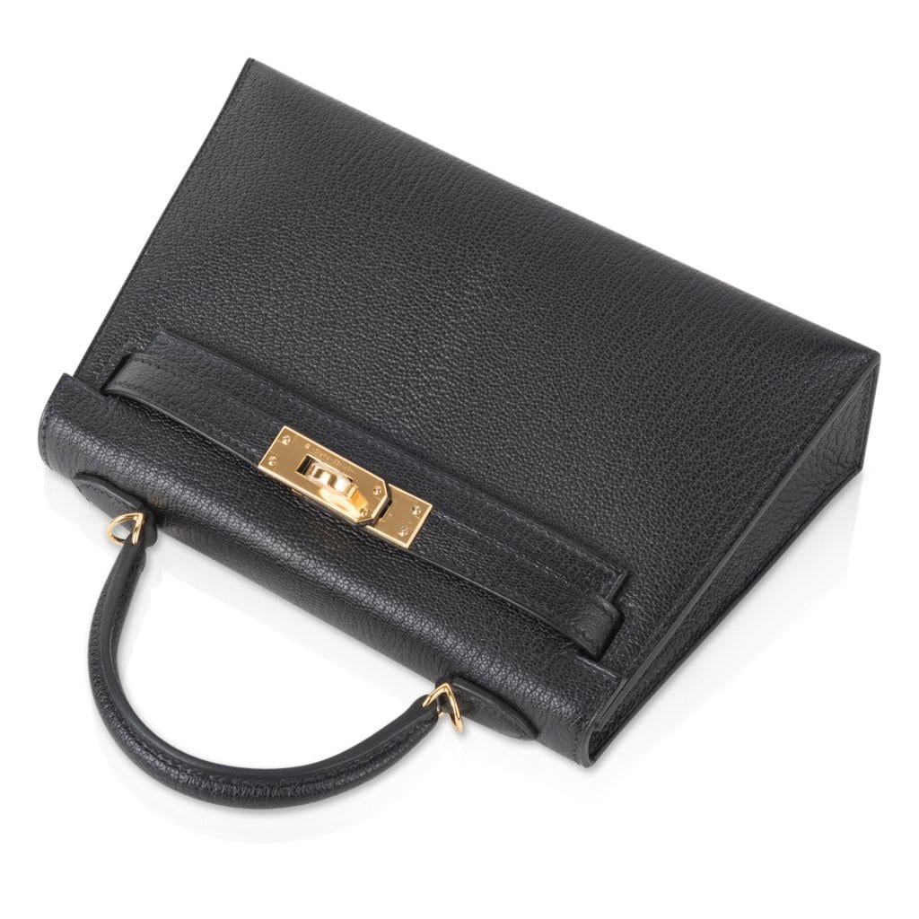 👜Kelly 20 Mini Kelly II Sellier Bag Black Chevre Gold Hardware Limited Edition