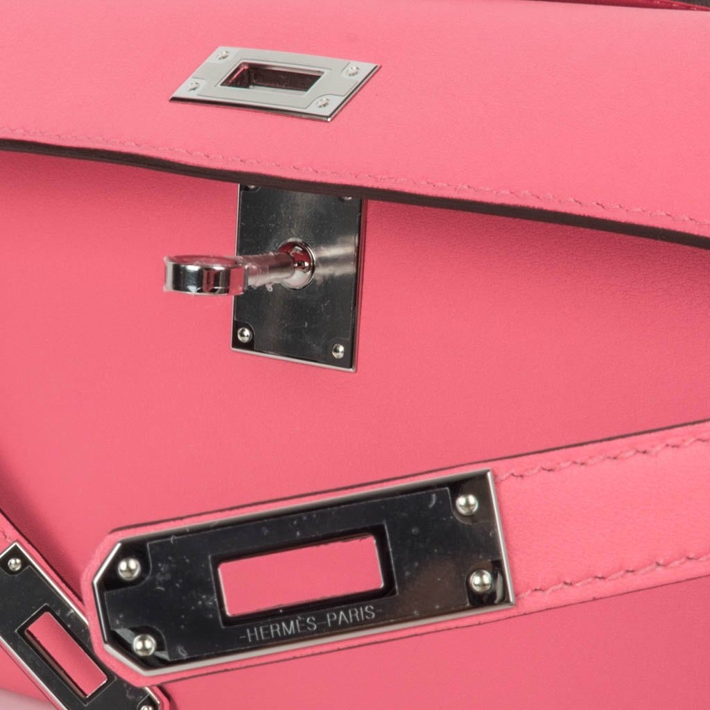 👜Kelly Cut Bag Pink Rose Azalee Swift with Palladium Hardware
