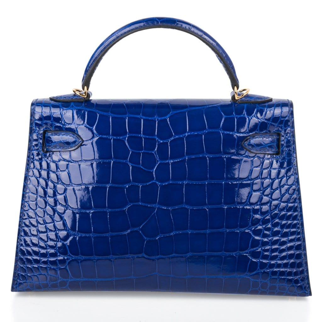 👜Kelly 20 Mini Sellier Bag Blue Electric Alligator Gold Hardware Limited