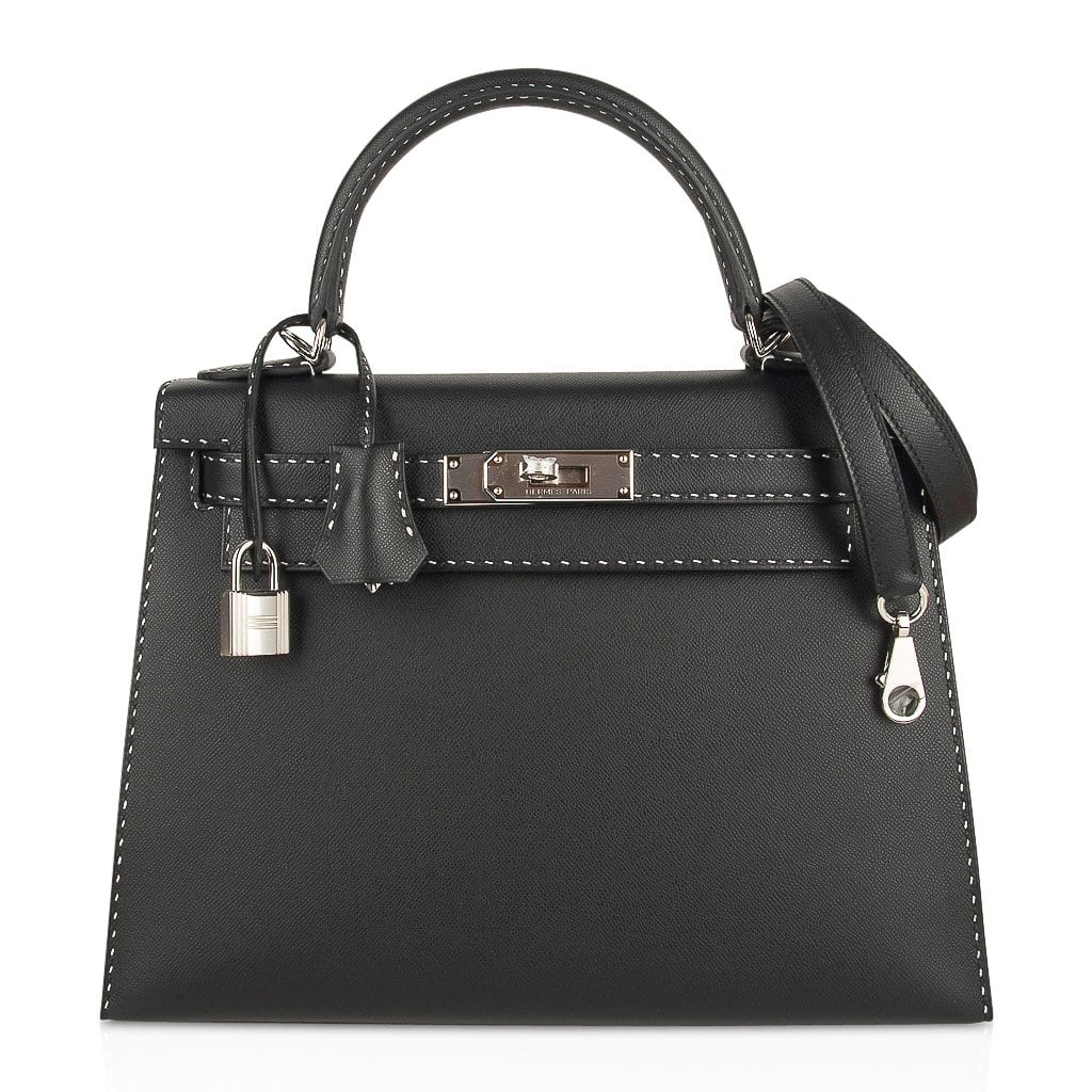 👜Kelly 28 Bag Black Un Point Sur Deux Veau Graine Monsieur Limited Edition