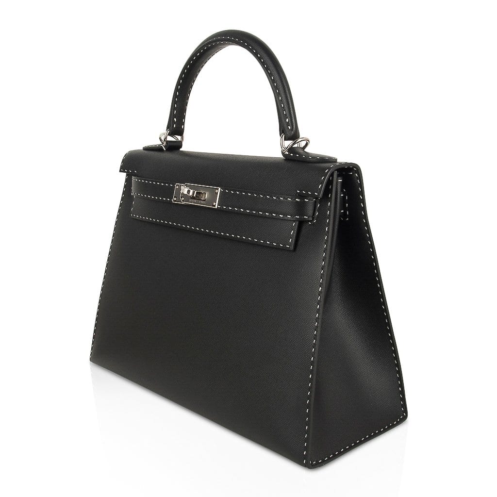 👜Kelly 28 Bag Black Un Point Sur Deux Veau Graine Monsieur Limited Edition