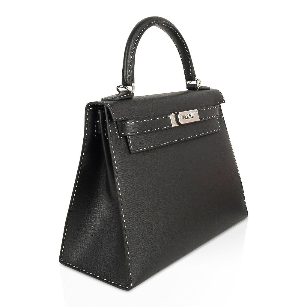 👜Kelly 28 Bag Black Un Point Sur Deux Veau Graine Monsieur Limited Edition