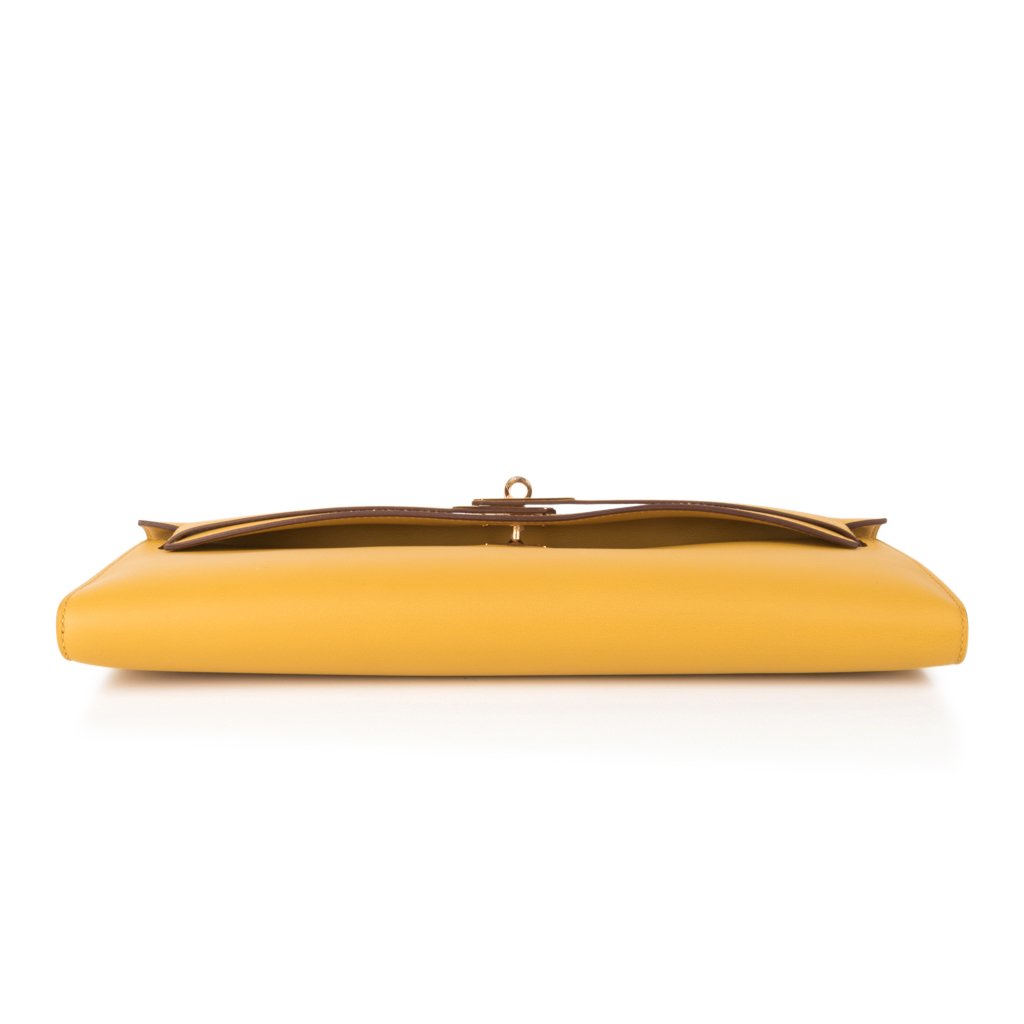 👜Kelly Cut Bag Jaune Ambre Clutch Swift Gold Hardware New