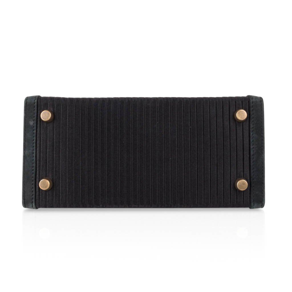 👜Kelly 20 Mini Vintage Bag Black Pleated Silk Suede Trim Gold Hardware