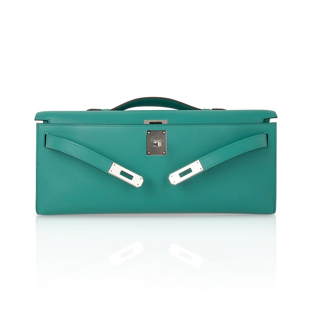 👜Kelly Cut Vert Verone Clutch Bag Swift Palladium